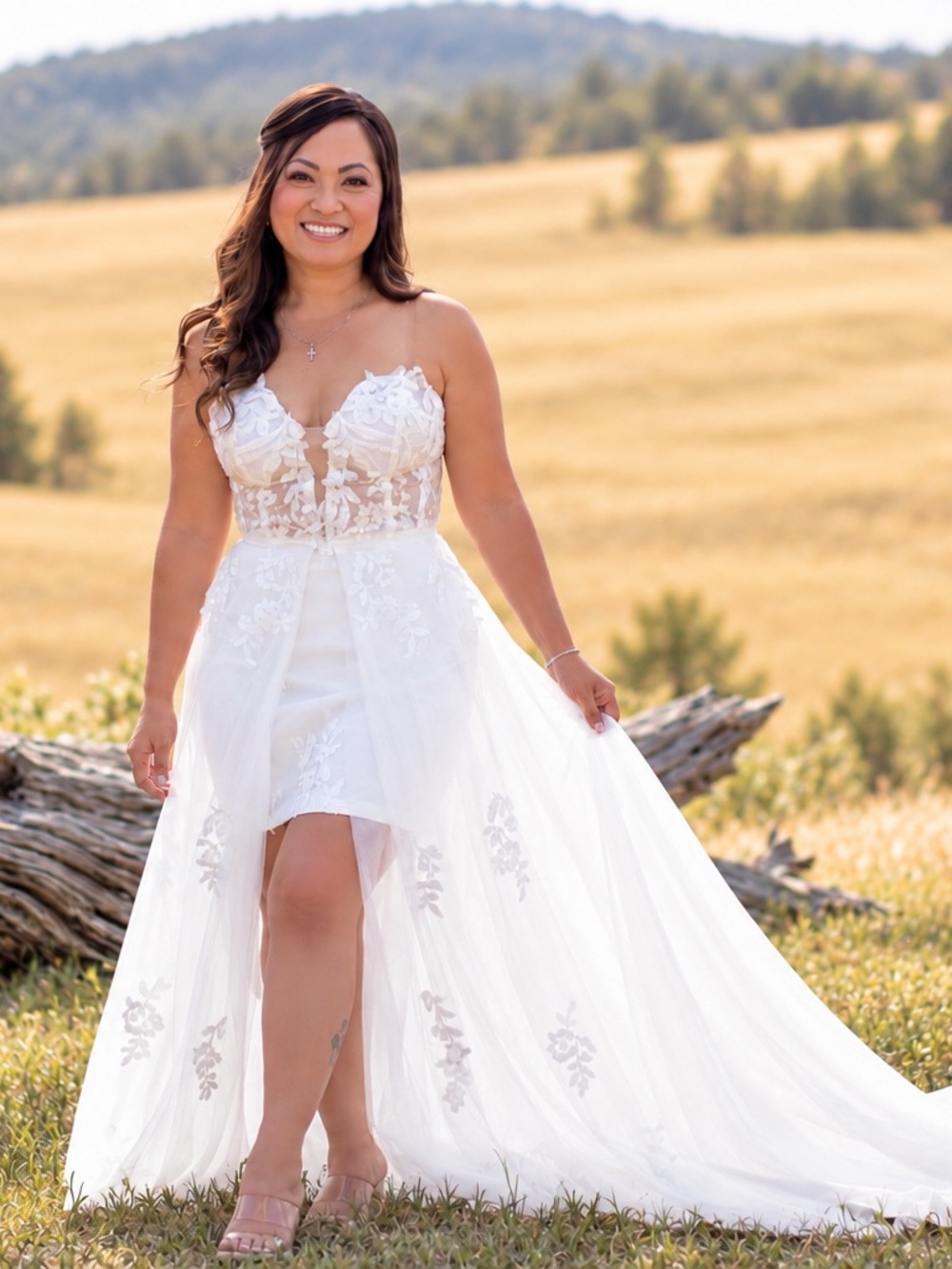 Elegant White Lace Bridal High-Low Dress